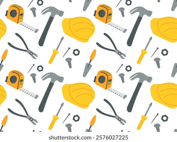 Seamless pattern with repair tools. Vector illustration for construction companies, design, banners, leaflets, textiles. World Workers' Day, May 1.