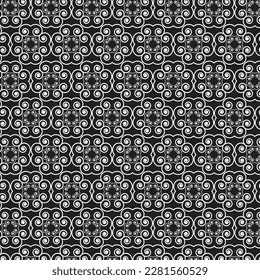 seamless pattern repeat with floral and geometric elements black and white modern design texture, vintage fabric fashion printing vector background 