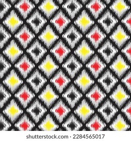 seamless pattern repeat ikat ogee art floral and geometric elements black and white modern design texture, vintage, ethnic fabric, carpet clothing folk embroidery Aztec style abstract vector 
