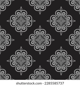 seamless pattern repeat ikat ogee art floral and geometric elements black and white modern design texture, vintage, ethnic fabric, carpet clothing folk embroidery vector background 