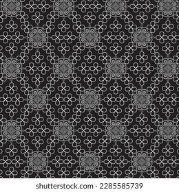 seamless pattern repeat ikat ogee art floral and geometric elements black and white modern design texture, vintage, ethnic fabric, carpet clothing folk embroidery vector background 
