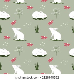 Seamless Pattern Repeatable Texture Summer Spring Cute Rabbit Bunny Nature
