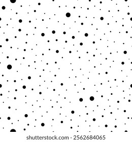 Seamless pattern. Repeatable white dots background. Random speckled, Polka dotted pattern. Seamlessly repeatable circle pattern of different sizes, chaotic points. EPS vector illustration