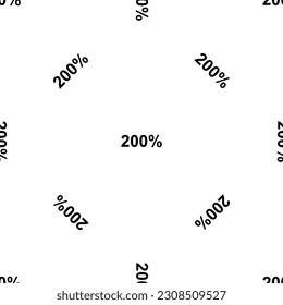 Seamless pattern of repeated black 200 percent symbols. Elements are evenly spaced and some are rotated. Vector illustration on white background