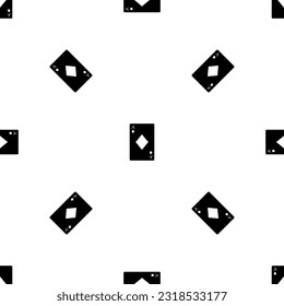 Seamless pattern of repeated black ace of diamond cards. Elements are evenly spaced and some are rotated. Vector illustration on white background