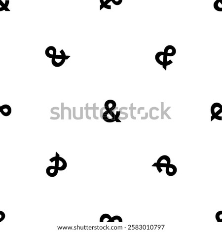 Seamless pattern of repeated black ampersand symbols. Elements are evenly spaced and some are rotated. Vector illustration on white background