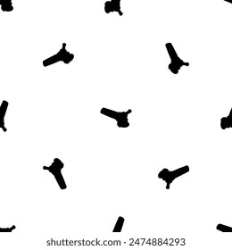 Seamless pattern of repeated black angle grinder symbols. Elements are evenly spaced and some are rotated. Vector illustration on white background