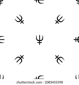 Seamless pattern of repeated black astrological neptune symbols. Elements are evenly spaced and some are rotated. Vector illustration on white background