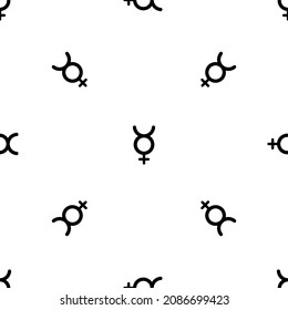 Seamless pattern of repeated black astrological mercury symbols. Elements are evenly spaced and some are rotated. Vector illustration on white background