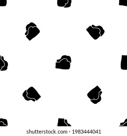 Seamless pattern of repeated black boxing gloves symbols. Elements are evenly spaced and some are rotated. Vector illustration on white background