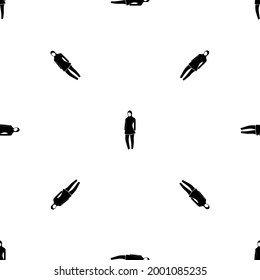Seamless pattern of repeated black burkini symbols. Elements are evenly spaced and some are rotated. Vector illustration on white background