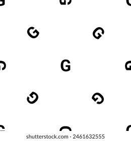 Seamless pattern of repeated black capital letter G symbols. Elements are evenly spaced and some are rotated. Vector illustration on white background