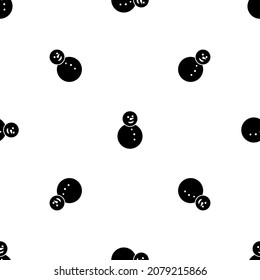 Patrón inmaculado de repetidos hombres de nieve negros de Navidad. Los elementos están separados por igual y algunos rotan. Ilustración del vector sobre fondo blanco