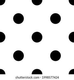 Seamless pattern of repeated black circles. Elements are evenly spaced and some are rotated. Vector illustration on white background