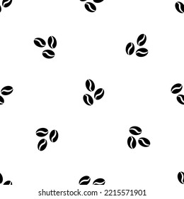 Seamless pattern of repeated black coffee beans symbols. Elements are evenly spaced and some are rotated. Vector illustration on white background