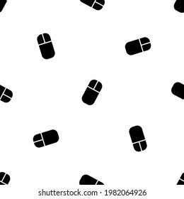 Seamless pattern of repeated black computer mouse symbols. Elements are evenly spaced and some are rotated. Vector illustration on white background