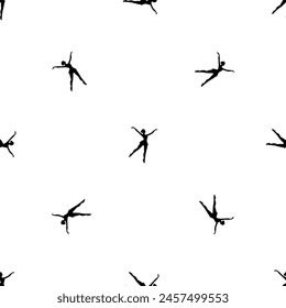 Seamless pattern of repeated black dancing girl symbols. Elements are evenly spaced and some are rotated. Vector illustration on white background