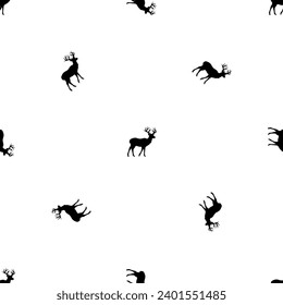 Seamless pattern of repeated black deer symbols. Elements are evenly spaced and some are rotated. Vector illustration on white background