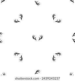 Seamless pattern of repeated black deer horns symbols. Elements are evenly spaced and some are rotated. Vector illustration on white background