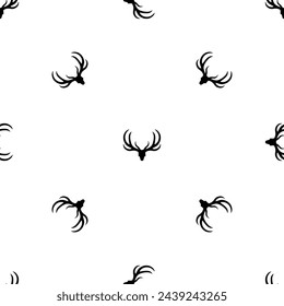 Seamless pattern of repeated black deer horns symbols. Elements are evenly spaced and some are rotated. Vector illustration on white background