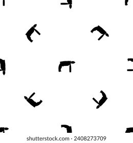 Seamless pattern of repeated black drill symbols. Elements are evenly spaced and some are rotated. Vector illustration on white background