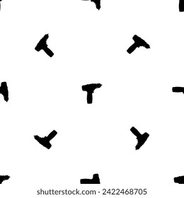 Seamless pattern of repeated black electric screwdriver symbols. Elements are evenly spaced and some are rotated. Vector illustration on white background