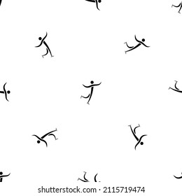 Seamless pattern of repeated black figure skating symbols. Elements are evenly spaced and some are rotated. Vector illustration on white background