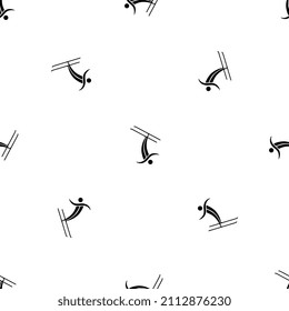 Nahtloses Muster der wiederholten schwarzen Freestyle-Skisymbole. Die Elemente sind gleichmäßig verteilt und einige werden gedreht. Vektorgrafik auf weißem Hintergrund