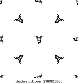 Seamless pattern of repeated black goat head symbols. Elements are evenly spaced and some are rotated. Vector illustration on white background