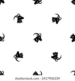 Seamless pattern of repeated black goat's head symbols. Elements are evenly spaced and some are rotated. Vector illustration on white background