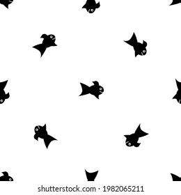 Seamless pattern of repeated black gold fish symbols. Elements are evenly spaced and some are rotated. Vector illustration on white background