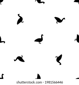 Seamless pattern of repeated black goose symbols. Elements are evenly spaced and some are rotated. Vector illustration on white background
