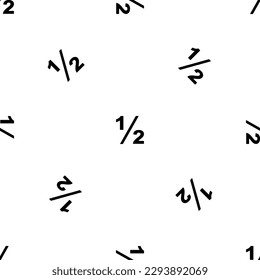 Seamless pattern of repeated black half fraction symbols. Elements are evenly spaced and some are rotated. Vector illustration on white background