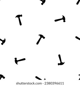 Patrón sin foco de símbolos repetidos de martillo negro. Los elementos están separados por igual y algunos rotan. Ilustración del vector sobre fondo blanco
