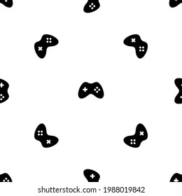 Seamless pattern of repeated black joystick symbols. Elements are evenly spaced and some are rotated. Vector illustration on white background