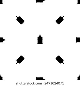 Seamless pattern of repeated black a large bottle of water symbols. Elements are evenly spaced and some are rotated. Vector illustration on white background