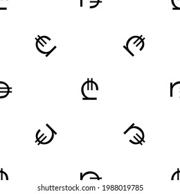 Seamless pattern of repeated black lary symbols. Elements are evenly spaced and some are rotated. Vector illustration on white background