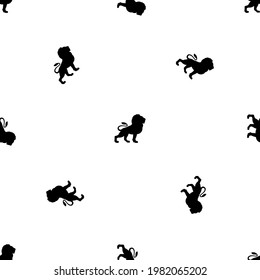 Seamless pattern of repeated black lion symbols. Elements are evenly spaced and some are rotated. Vector illustration on white background