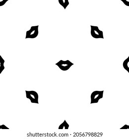 Seamless pattern of repeated black lips symbols. Elements are evenly spaced and some are rotated. Vector illustration on white background