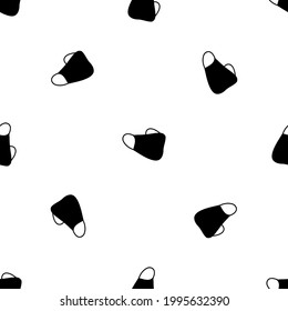 Seamless pattern of repeated black mask symbols. Elements are evenly spaced and some are rotated. Vector illustration on white background