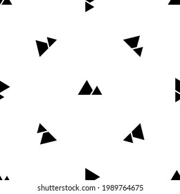 Seamless pattern of repeated black mountains symbols. Elements are evenly spaced and some are rotated. Vector illustration on white background