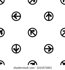 Seamless pattern of repeated black no right turn signs. Elements are evenly spaced and some are rotated. Vector illustration on white background
