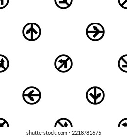 Seamless pattern of repeated black no left turn signs. Elements are evenly spaced and some are rotated. Vector illustration on white background