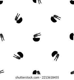 Seamless pattern of repeated black noodle symbols. Elements are evenly spaced and some are rotated. Vector illustration on white background