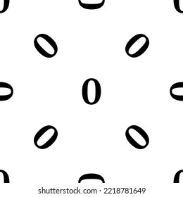 Seamless pattern of repeated black number zero symbols. Elements are evenly spaced and some are rotated. Vector illustration on white background