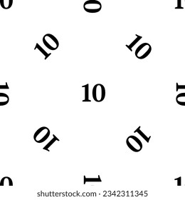 Seamless pattern of repeated black number ten symbols. Elements are evenly spaced and some are rotated. Vector illustration on white background