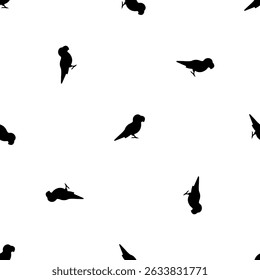 Seamless pattern of repeated black parrot symbols. Elements are evenly spaced and some are rotated. Vector illustration on white background