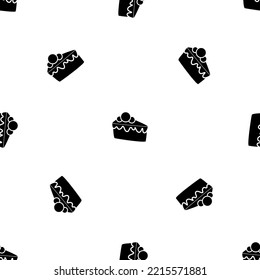 Patrón sin brillo de repetidas piezas negras de símbolos de torta. Los elementos están separados por igual y algunos rotan. Ilustración del vector sobre fondo blanco