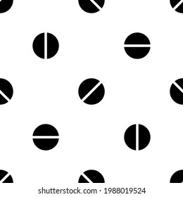 Seamless pattern of repeated black pill symbols. Elements are evenly spaced and some are rotated. Vector illustration on white background