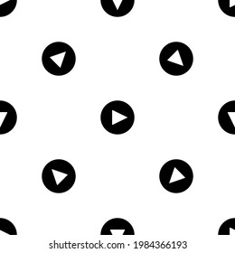 Seamless pattern of repeated black play symbols. Elements are evenly spaced and some are rotated. Vector illustration on white background